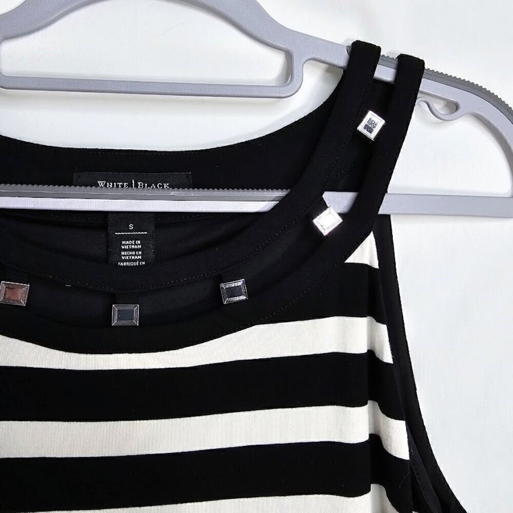 WHITE HOUSE BLACK MARKET Sleeveless Dress size S 4-6 BLACK WHITE STRIPE Summer - Picture 3 of 6